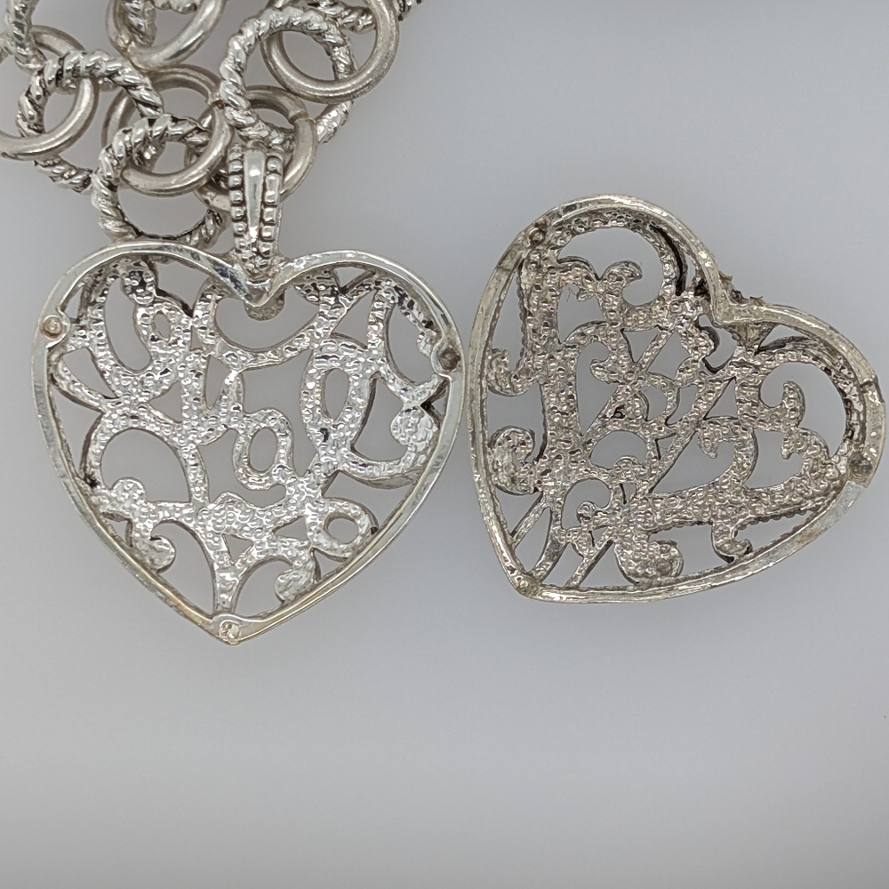 Vintage Style Sterling Silver Heart Keepsake Pendant w/ Silver Chain - Picture 6 of 7